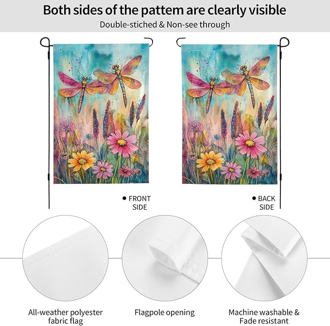 Dragonflies And Plant Garden Flag 12x18 Inch Double Sided All-Weather Polyester Outdoor Flag For Patio Lawn Yard And Garden Welcome Decor