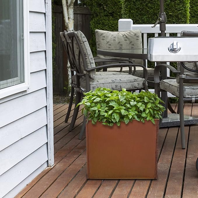 GZGNEEVL Corten Steel Planter Box Metal Planters Square Outdoor Steel Planter Cube Rustic Flower Pot 16 Inch Integral Durable Antique for Commercial Residential Garden Patio Deck and Backyard