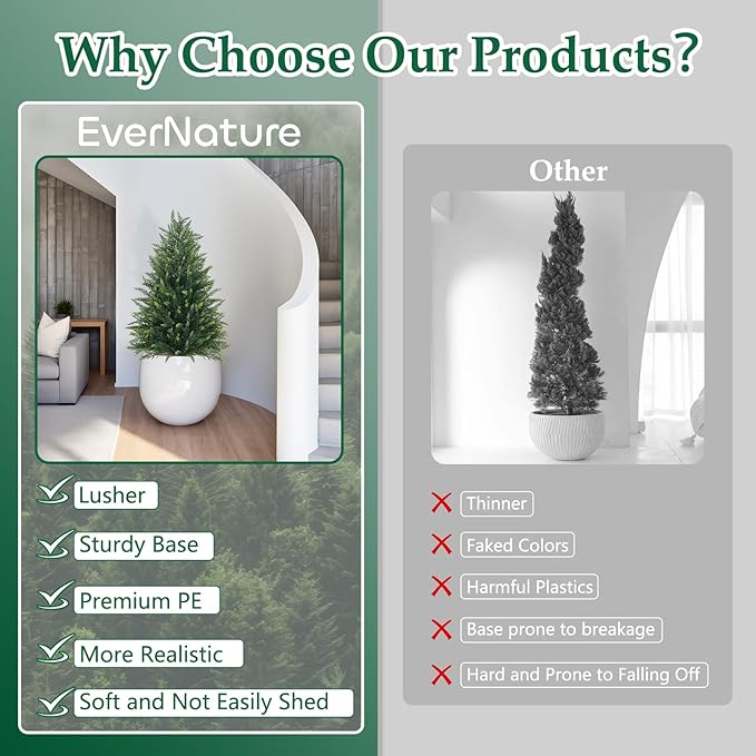EverNature 3FT Artificial Topiary Cedar Trees, 2Pack Realistic Faux Cypress Plants with Pot, Fake Bushes Pine Tree for Outdoor Front Porch Garden Indoor Christmas Home Decor
