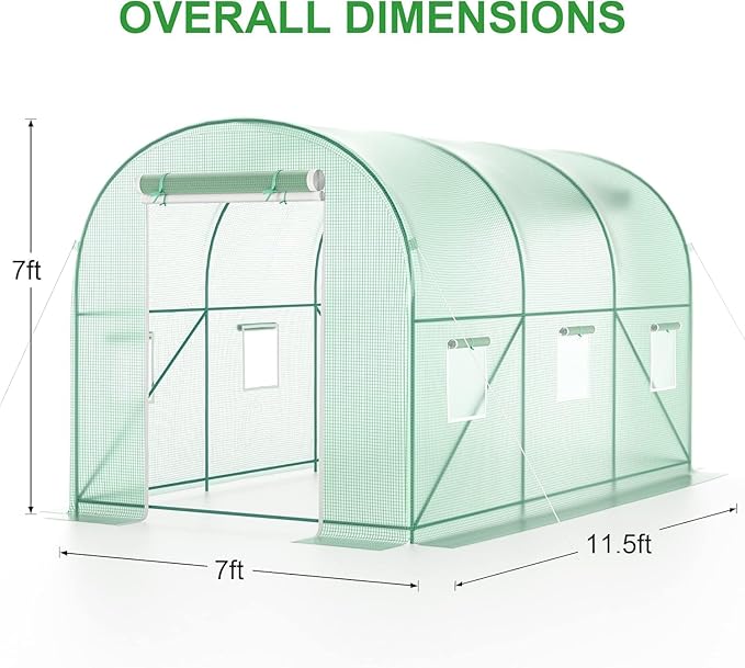 12x7x7 Walk-in Greenhouse with Watering System, Heavy Duty Green House for Outdoors, Portable Green Houses for Outside, Winter Hot House with Metal Frame & Roll-up Zipper Door Screen Windows