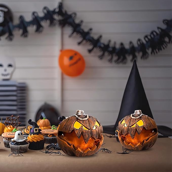 Halloween Gourdo Pumpkin Lighting - 2023 New Gourdo Jack-O-Lantern Decor, Mouth Open Halloween Pumpkin Lights Indoor ＆ Outdoor Scary Decorations, Vintage Halloweens Decor for Bedroom Yard Party