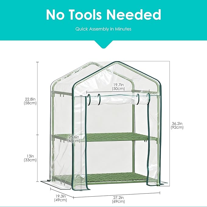 Twira 2-Tier Mini Greenhouse Outdoor, Portable Small Greenhouses for Winter, PE-Coated Metal Frame & PVC Cover Green House for Outside Plants, Indoor Greenhouse Women Men Gardening Gifts 2.3x1.6x3ft