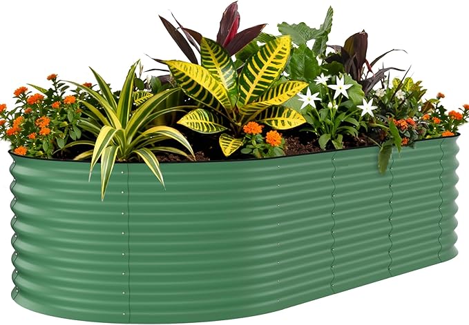 Galvanized Raised Garden Bed Outdoor, 8x4x2 ft Metal Planter Box for Flowers Herbs Vegetables, Rust-Resistant Raised Garden Beds for Gardening, Easy Assembly Outdoor Garden Box & Planters, Green