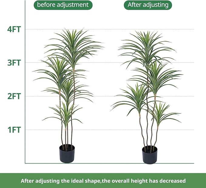 YEPDIN Artificial Dracaena Plants Indoor, 4 ft Faux Tropical Floor Plants Indoor, Tall Fake Yucca Silk Tree in Pot, Artificial Trees for Home Office Decor Indoor Outdoor Housewarming Gift