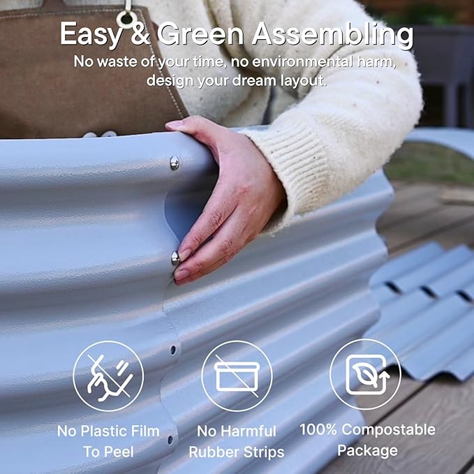Galvanized Raised Garden Bed 8x2x1ft - 12" Tall Metal Planter for Outdoor Plants, Vegetables, Herbs, Metal Garden Box with Stainless Steel Hardware, and Rust-Resistant Coating - Moss Green