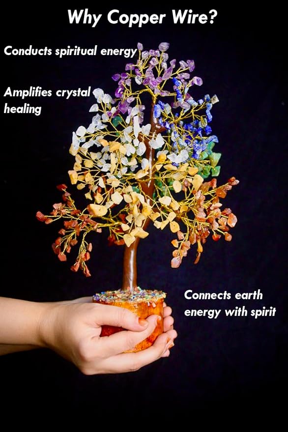 Crystal Tree of Life - 7 Chakra Healing Crystal Bonsai Tree for Home & Office Decor | Handmade Gemstone Money Tree for Positive Energy, Good Luck & Wealth | Spiritual Birthday Gift for Women & Mom