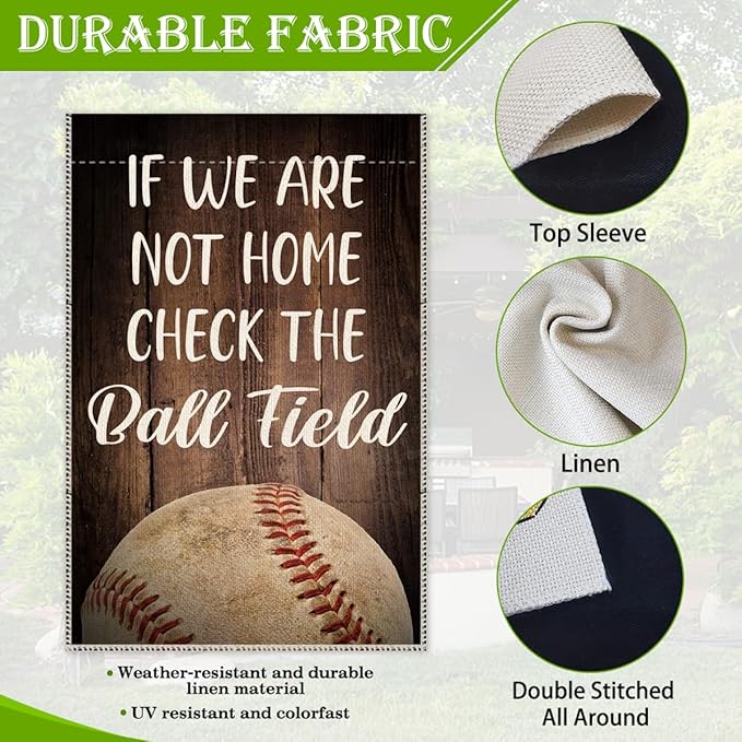 Hafhue If We Aren't Home Check the Ball Field Baseball Softball Garden Flag, 12 x 18 Inch Double Sided Holiday Yard Outdoor Decoration Flags, Check the Ballfield Flags, Baseball Lover Flag Gift