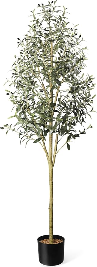 Artificial Olive Tree in Pot, 7 FT Tall Faux Olive Tree for Home Indoor Decor, Large Floor Plant with Textured Leaves Fruits, Realistic Wood-Grain Trunk, Fake Plant for Living Room Bedroom Office
