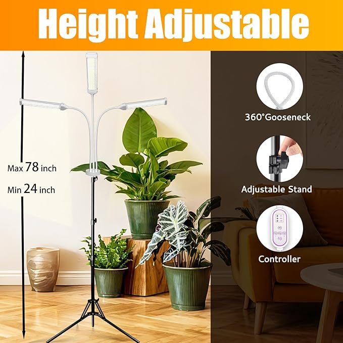 Secefeao Grow Lights for Indoor Plants Full Spectrum, LED Plant Light with Stand, Adjustable Height, Plant Grow Lights with Auto 4/8/12/H Timer for Indoor Tall Plants(315 LEDs-White)