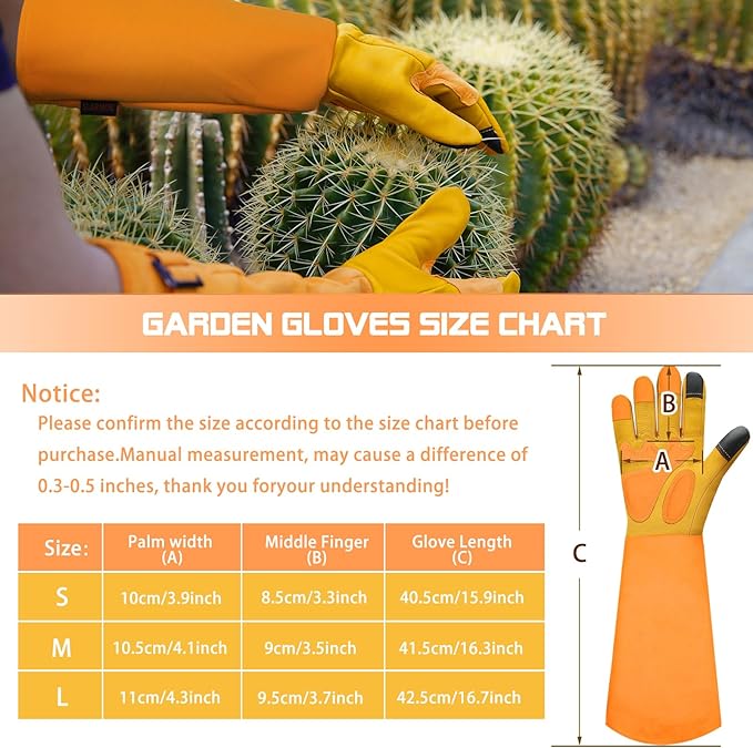 SLARMOR Long-Gardening-Gloves for Women/Men - Thorn Proof Rose Pruning Gloves Heavy Duty Gauntlet, Best Garden Gifts for Gardener-S