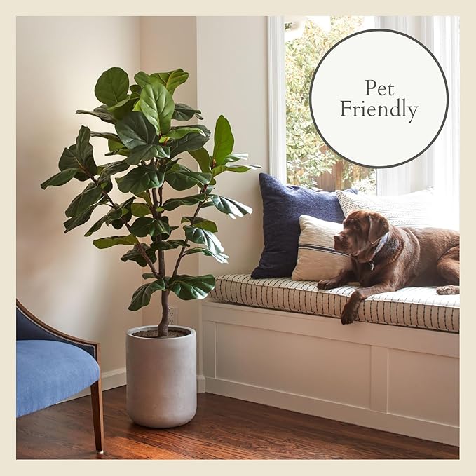 CG Hunter Faux Fiddle Leaf Fig Tree, Premium Artificial Indoor Plant Stands 5’ Tall, Lifelike-Leaves & Hand Painted Trunk Faux-Fiddle Leaf Fig Tree Appearance, Taupe Planter Pot Included
