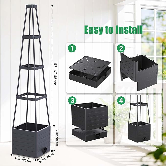 2Pack Raised Garden Bed Planter Box with Trellis, 57" Self-Watering Tomato Cage Planters for Climbing Plants Vegetable Vine Flowers Outdoor & Indoor (57x9.8x9.8IN)