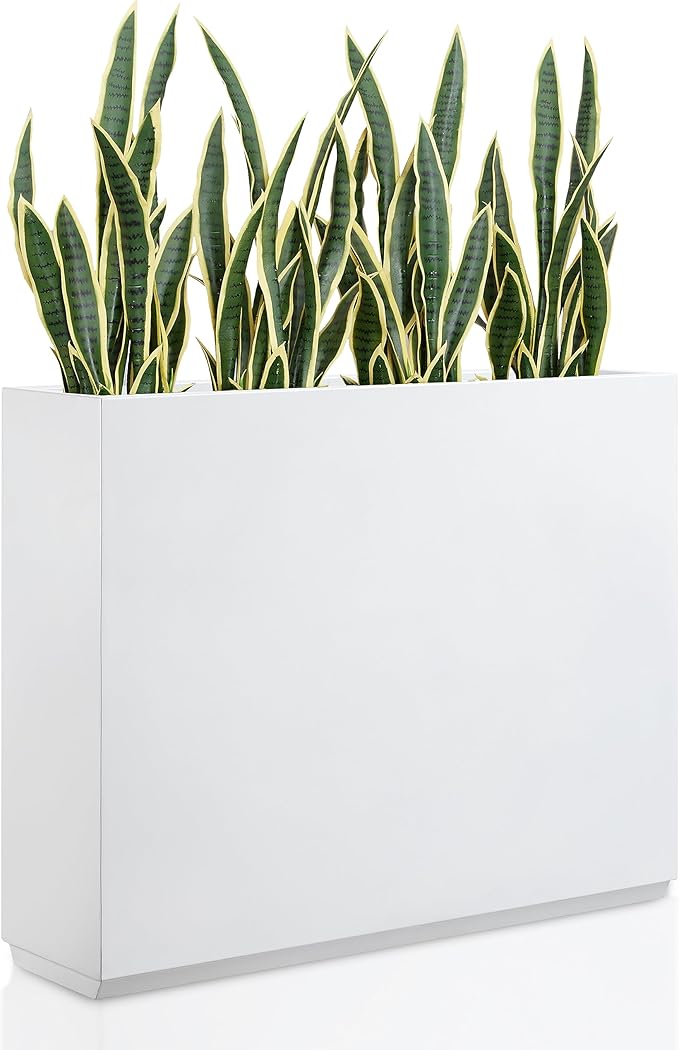 Wallowa Metallic Heavy Planter for Outdoor Plants, 38Lx10Wx30H Inches Tall and Long Metal Divider Planter Box with for Outside & Indoor, Seamless (White)