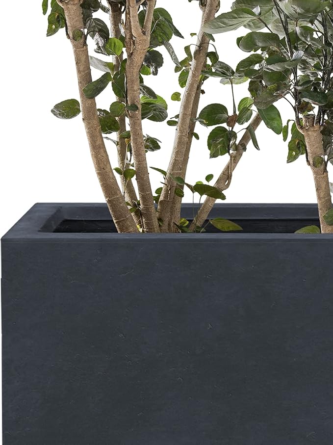 Kante 23.6" L Rectangular Concrete Planters, Outdoor Indoor Modern Plant Pot with Drainage Hole and Rubber Plug for Garden, Patio, Charcoal Finish