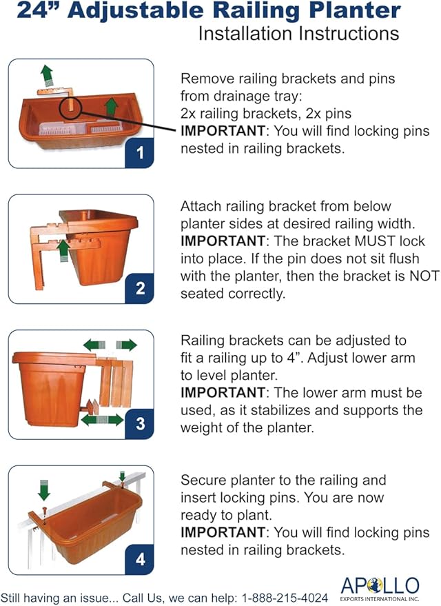 Apollo Exports International AP-30311 24" Adjustable Railing Planter, Ratan Look, Grey, Rectangular Shape