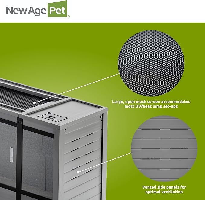 New Age Pet ECOFLEX 60" Wide X-Large Reptile Habitat, Mojave Lounge for Snakes, Tortoises & Lizards in Maple, Black & Grey, Easy Assembly, Sliding Glass Doors & Mesh Top
