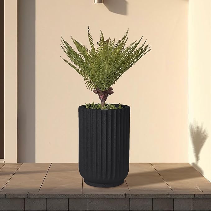 TerraDeco Classic Roman Column Style Planter | 20" Tall | Black & White Options | Ideal for Entrance & Living Room Corner | Durable Fiberglass Composite