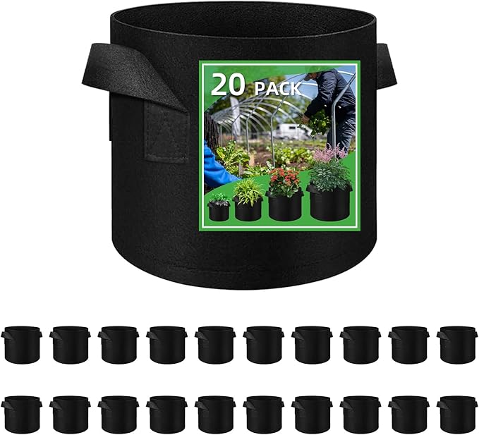 20 Pack 15 Gallon Plant Grow Bags, Breathable Felt Non-Woven Aeration Fabric Plant Grow Pots, Garden Planting Containers for Nursery Vegetable Flower Grow Bags with Handles (19.7x11.8inch)