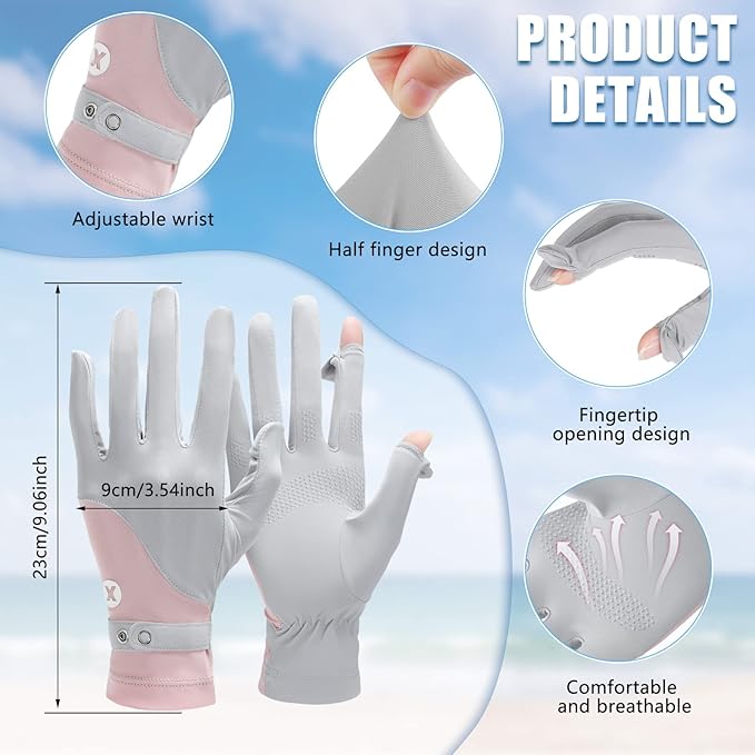 Loopeer 2 Packs Women Sun Protection Driving UV Gloves Full Finger Touchscreen Non Slip Breathable Summer Outdoor Gloves