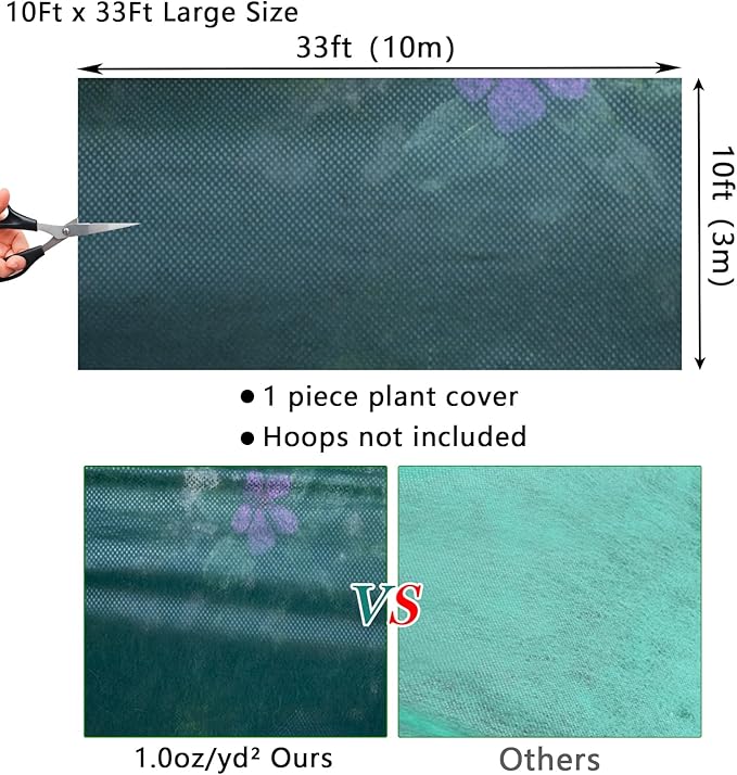 Green Plant Covers Freeze Protection, 10 x 33Ft Frost Blankets for Outdoor Plants Frost Cloth Plant Freeze Protection Cover Floating Row Cover Garden Fabric for Frost/Pest Protection