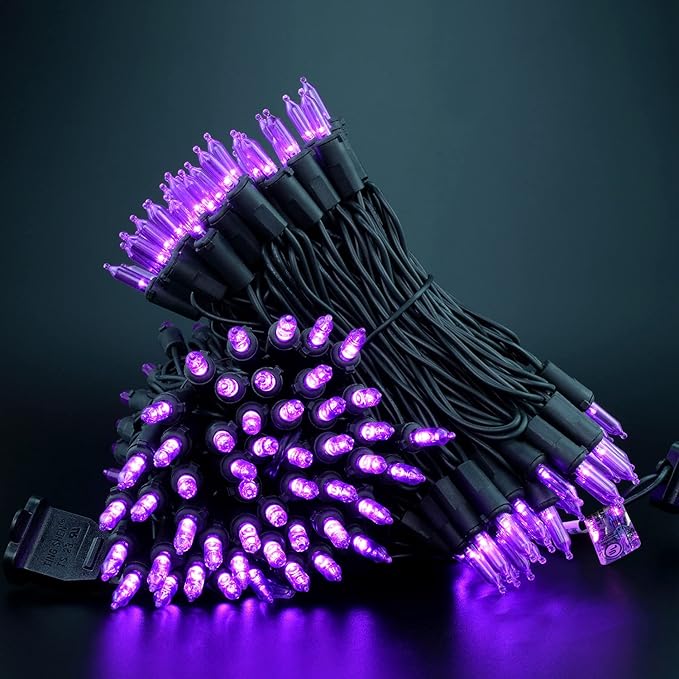 YULETIME 200 Purple LED Christmas Lights with Black Wire, Pack of 2 Strands 33 Feet 100 Lights UL Certified Holiday String Light Set