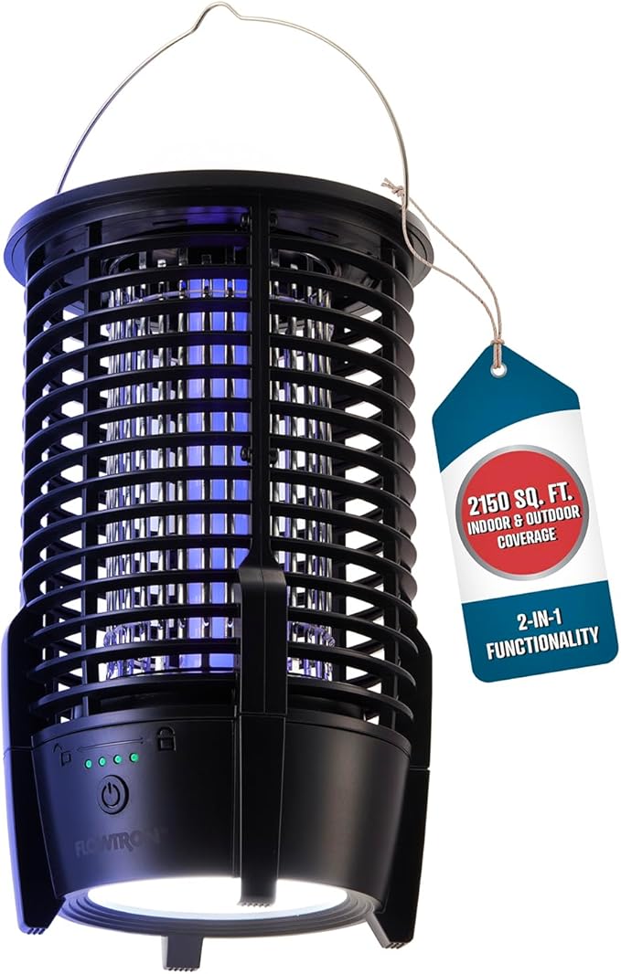 Flowtron Rechargeable Bug Zapper Lamp | 2-in-1 3600mAh Battery Powered LED Light & Insect Killer with USB-C Charging | 2150 Sq Ft Indoor Outdoor Coverage Mosquito Trap for Patio, Camping, Yard, Home