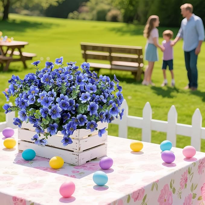 XccJLYB Artificial Flowers Outdoor UV Resistant Fake Plants, 12 Bundles Silk Daisy in Pots for Porch Patio Garden, Faux Potted Home Decor for Outside (Blue)