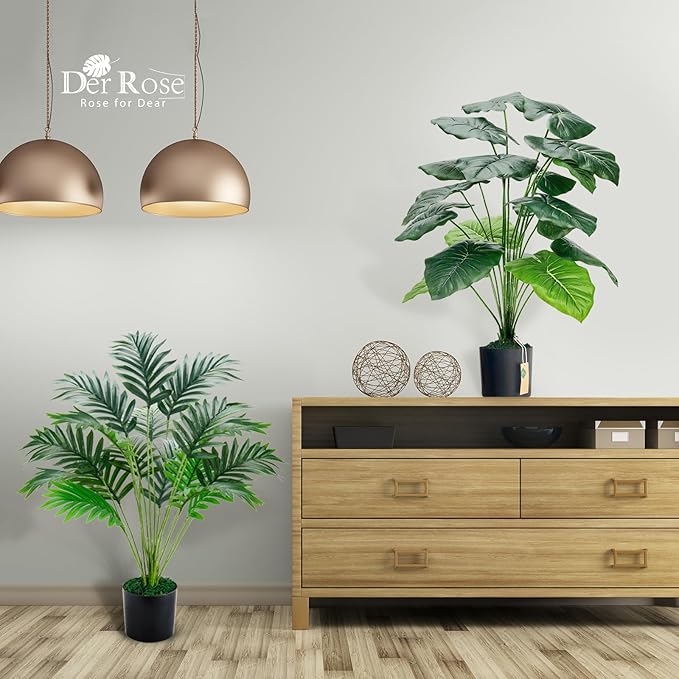 Der Rose 28'' Fake Plants Large Artificial Plam Tree and Faux Dishgyi Plants Indoor Tall for Room Home Bathroom Farmhouse Outdoor Decor
