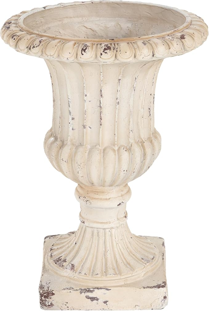 GDFStudio Lightweight Concrete Garden Urn Planter,Hand-Painted Outdoor Decorative Pot with Drainage Hole & Stopper,No Assembly Needed,Weather-Resistant for Patio,Entryway, 19.25'' H Antique White