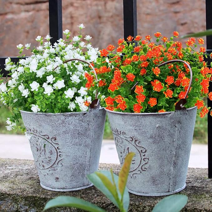 ArtBloom 12 Bundles Outdoor Artificial Flowers UV Resistant Fake Boxwood Plants, Faux Greenery for Indoor Outside Hanging Plants Garden Porch Window Box Home Wedding Farmhouse Décor (Orange Red)