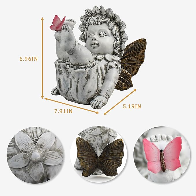 Fairies for Fairy Garden Solar Decor - Fairy Figurines Resin Outdoor Statues Ornaments with Light up Butterfly for Patio,Lawn,Yard,Porch,Outside Angel Gifts