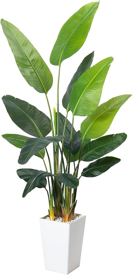 HAIHONG Bird of Paradise Artificial Plant 6.8FT, Faux Tropical Palm Tree with White Tall Planter, Large Fake Plants in Pot - Artificial Tree for Home Office Living Room Decor Indoor
