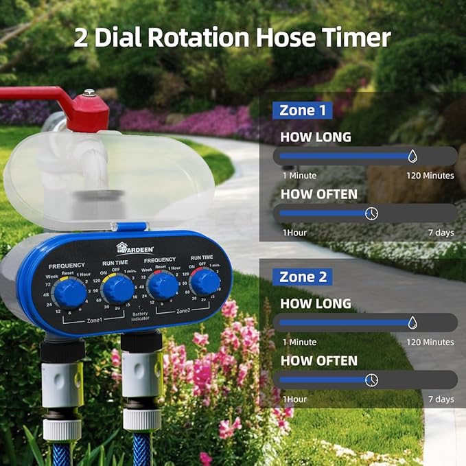 Yardeen Watering Hose Sprinkler Timer Garden Irrigation System Controller Electronic Water Timer with Two Outlets Color Blue