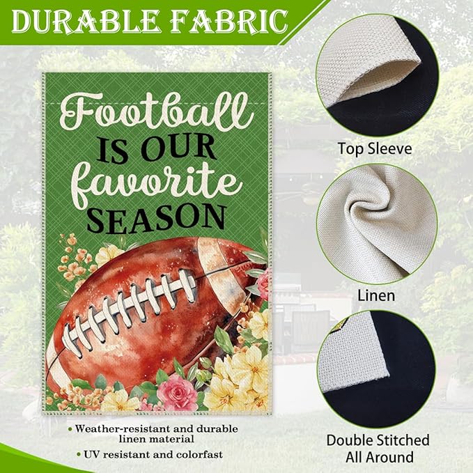 Hafhue Football Is Our Favorite Season Garden Flag, 12 x 18 Inch Double Sided Farmhouse Holiday Yard Garden Lawn Court Backyard Decoration Flag, Appreciation Gifts for Football Lover Coach Men Women
