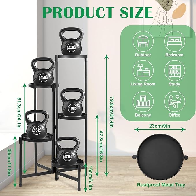 Atpddpey Plant Stand Indoor Outdoor 5 Tier Black Metal Plant Holder 31 in Tall,Tiered Flower Pot Display Stand,Multiple Plant Stand for Living Room Corner Garden Patio Lawn Balcony