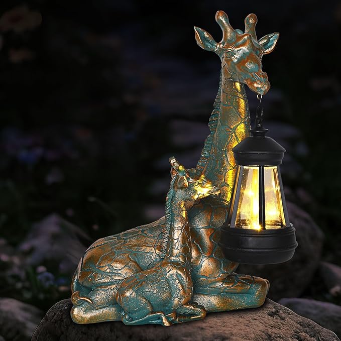 YHSOLAR Solar Garden Decor - Mother Baby Giraffe Statue with Solar Lantern 9.7" Resin Giraffe Figurine Outdoor Patio Yard Porch Decor Gifts for Mom Grandma Women Gardeners