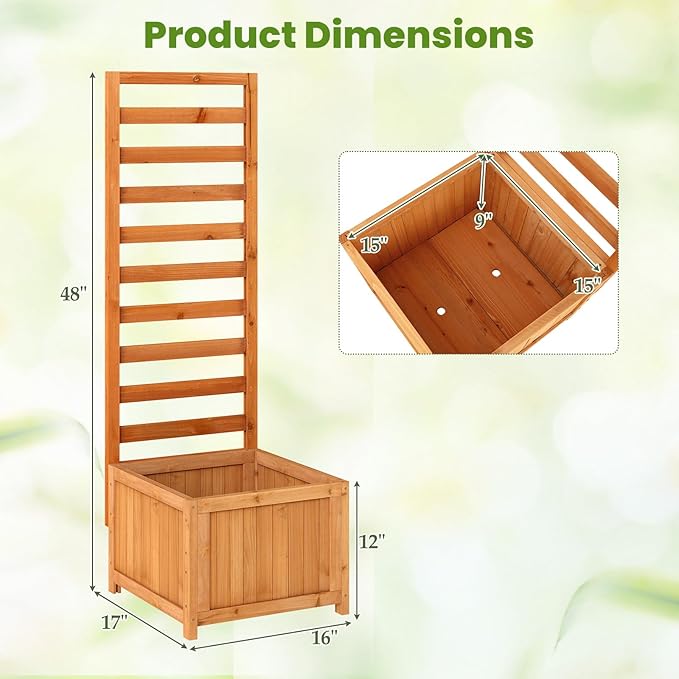 Giantex Wood Raised Garden Bed with Trellis, Outdoor Planter Box for Vines Flowers Vegetables, Herbs, Freestanding Plant Container Privacy Planters for Porch, Patio, Backyard