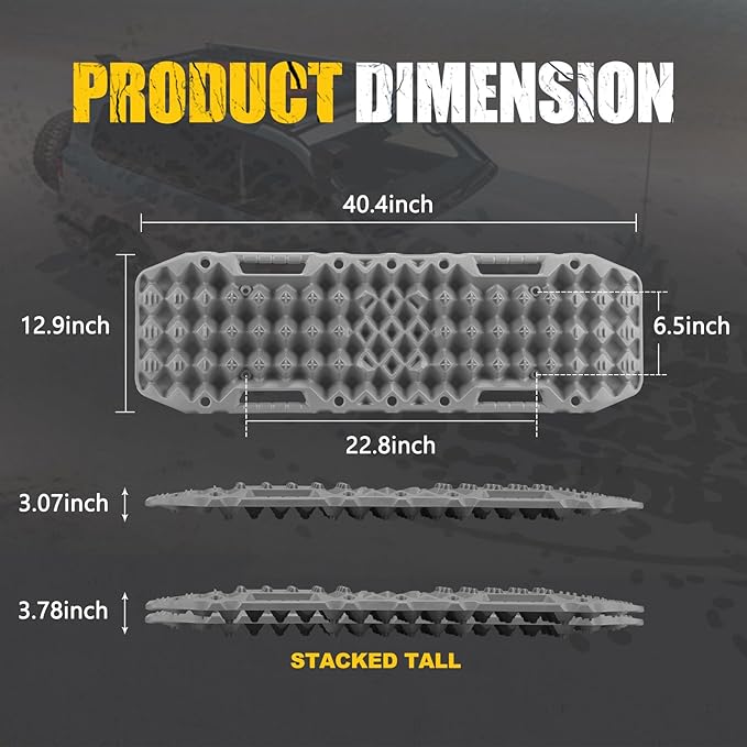 BUNKER INDUST Off-road Traction Boards with Jack Base,Pair Recovery Track 4X4 Jeep Truck Emergency Tire Traction Mat with Bag -Sand, Mud, Snow Tracks Grey Traction Pad (Gen 7th)