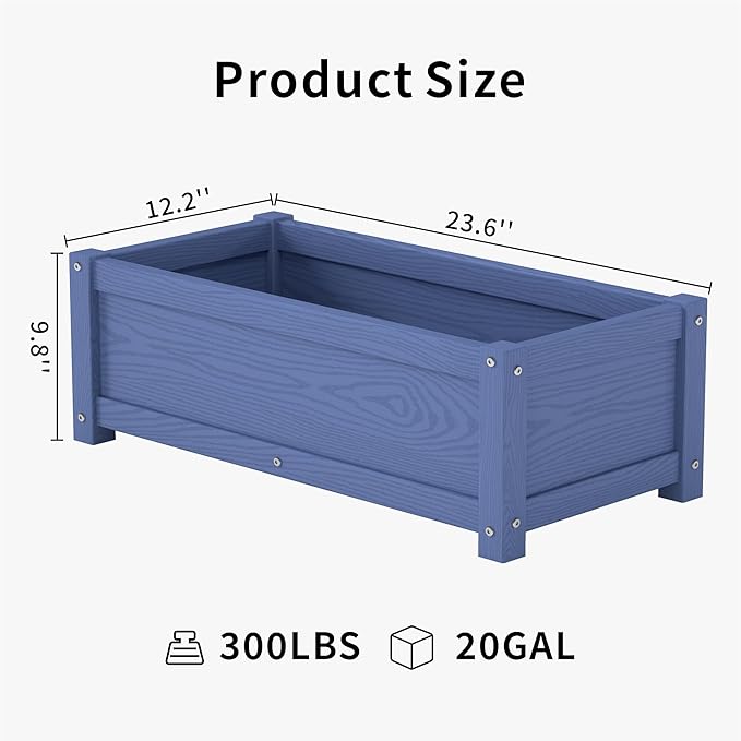 HDPE Planter Box, All-Weather Outdoor Garden Bed Easy to Assemble, Drainage System, Low Maintenance, Non-Fading, for Flower/Herb/Seed (Navy)
