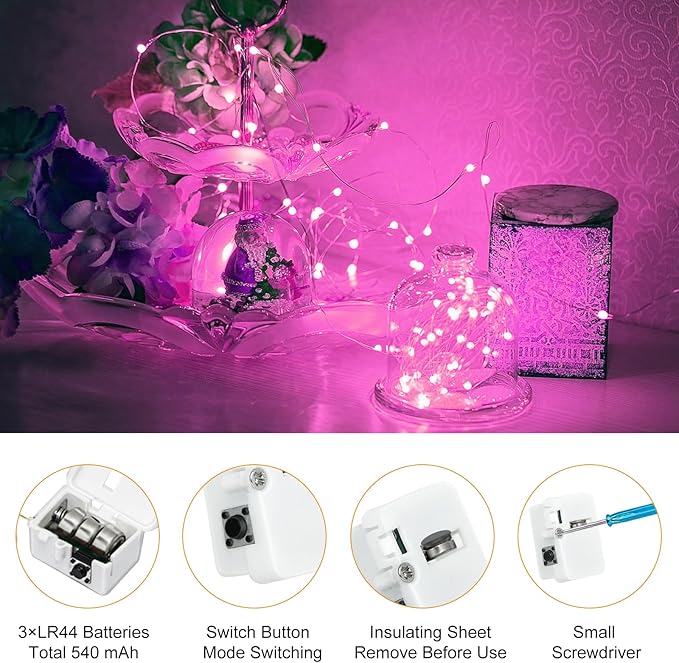 btfarm Valentine's Day 12 Pack Pink Fairy Lights Battery Operated 3 Modes, 7ft 20 Led Twinkle String Lights Waterproof, Bulk Small Mini Light for Mason Jars Christmas Vases Wedding Table Decorations
