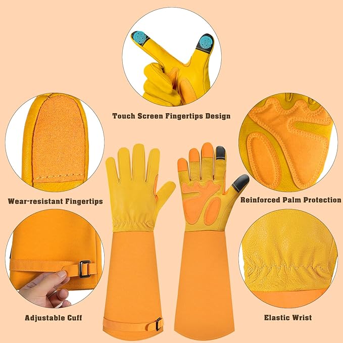 SLARMOR Long-Gardening-Gloves for Women/Men - Thorn Proof Rose Pruning Gloves Heavy Duty Gauntlet, Best Garden Gifts for Gardener-S