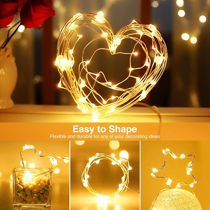 5 Pack Fairy Lights Battery Operated, 7FT 20LED String Lights with Timer Waterproof Silver Wire Fairy Lights Battery Powered Twinkle Lights for Bedroom Christmas Wedding Indoor Party Decor Warm White