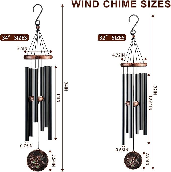 Gabzart Wind Chimes for Outside, Vintage Hummingbird Deep Tone Wind Chime Outdoor Clearance, Patio Porch Balcony Decoration, Garden Hanging Decor Gifts for Women Mom Grandma (34" Hummingbird)