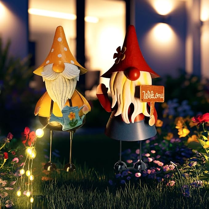 HONGLAND Garden Gnome Statue with Solar Lights -18 Inch Gnomes Decorations with Firework Solar Lights, Birthday Gift for Woman Grandma for Patio Yard Lawn Porch