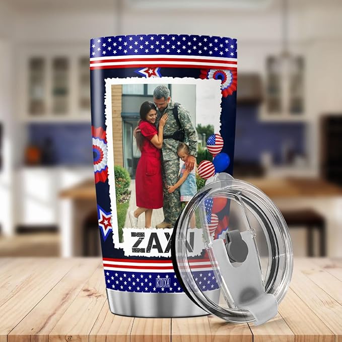 Personalized Coffee Tumbler Custom Images Retirement Gifts For Men Veterans Dad Militarian Travel Mug With Lid Stainless Steel Tumblers Insulated Cups Cold Drinks At Christmas
