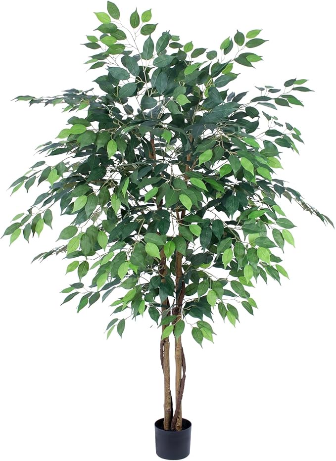 AQUGQ Artificial Ficus Tree 5ft, Artificial Plants Indoor with Realistic Leaves & Trunk, Fake Plants for Home Office Living Room Decor
