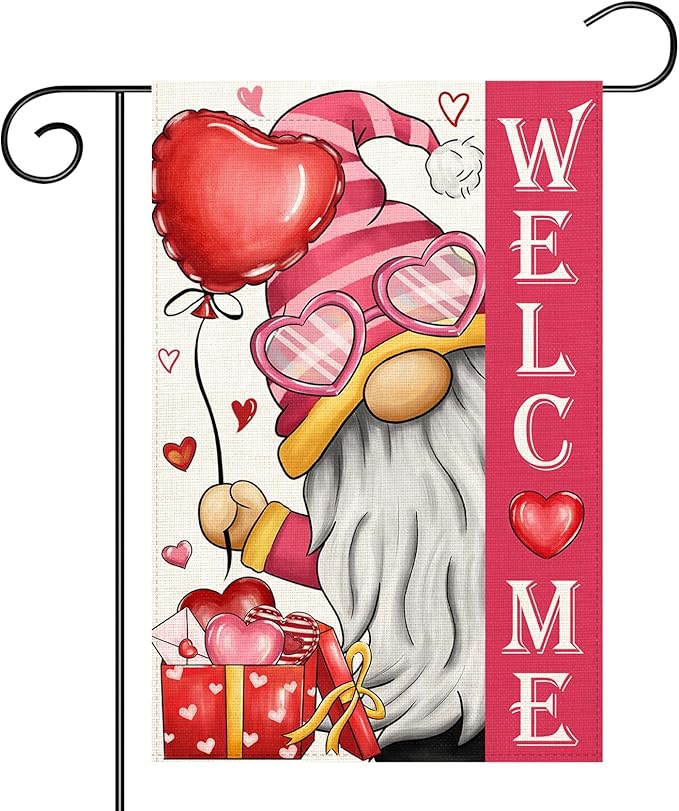 Valentines Day Gnome Garden Flag 12x18 Double Sided Vertical Outdoor Flag Love Heart Red Holiday Yard Lawn Outdoor Decoration (Love Garden Flag)