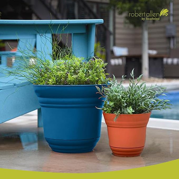 Headwind Robert Allen DuraRes Traverse Planters – 5" 2 Pack Plastic Plant Pot in Sapphire Blue - Indoor & Outdoor Pot for Plants with Drainage - Decorative Plant Pot, Flower Pots Outdoor for Garden