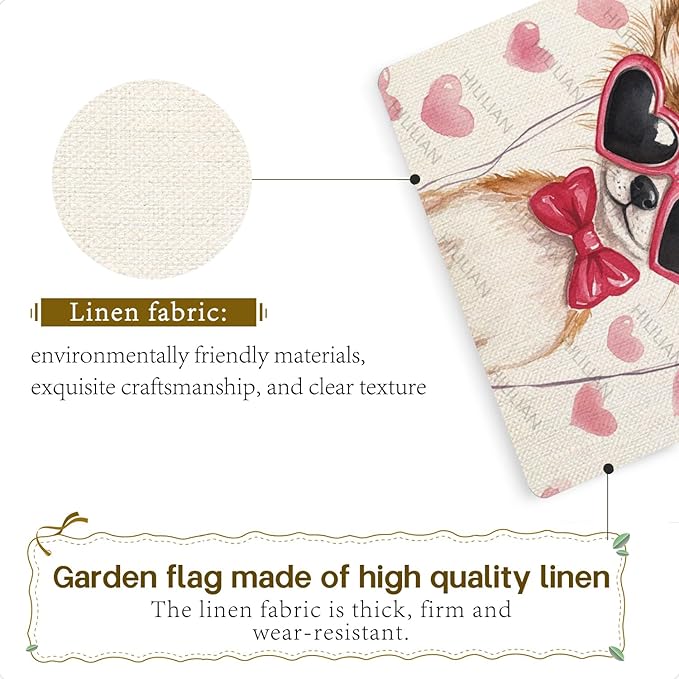 Valentine's Day Papillon Hello Love Garden Flag, House Yard Plaid Love Heart Outside Decoration, Spring Holiday Wedding Anniversary Outdoor Small Decor 12x18(12632)