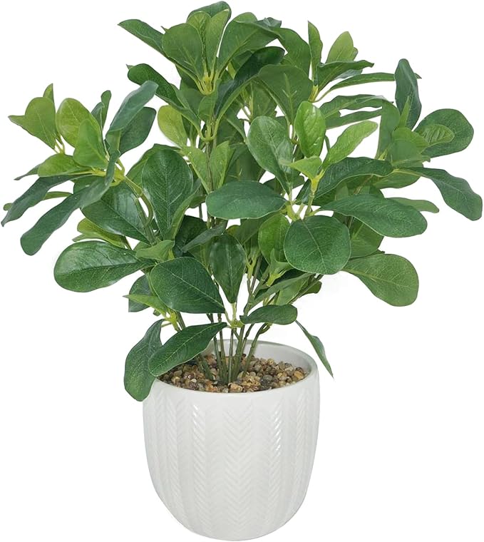 Hisow Artificial Potted Plant Leaves, 16.9" Artificial Shrubs Plants Arrangements Fake Eucalyptus Leaves with Vase Faux Greenery Leaves for Home Garden Table Centrepieces Garden Décor
